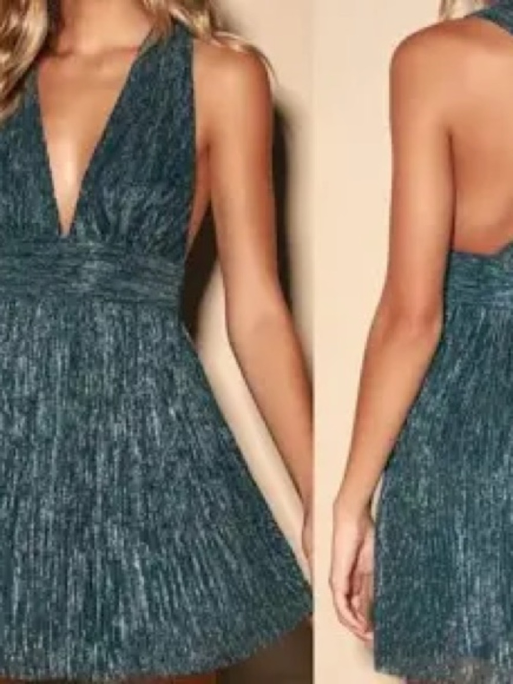 Lulu's Teal Metallic Sparkle Mini Dress